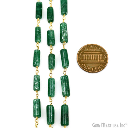 Aventurine Smooth Beads 10x4mm Gold Wire Wrapped Rosary Chain