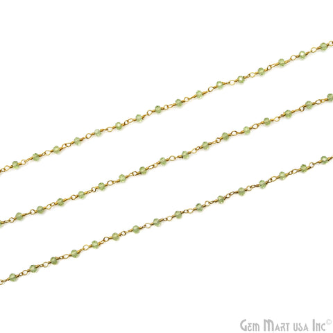 Peridot 2.5-3mm Gold Plated Beaded Wire Wrapped Rosary Chain