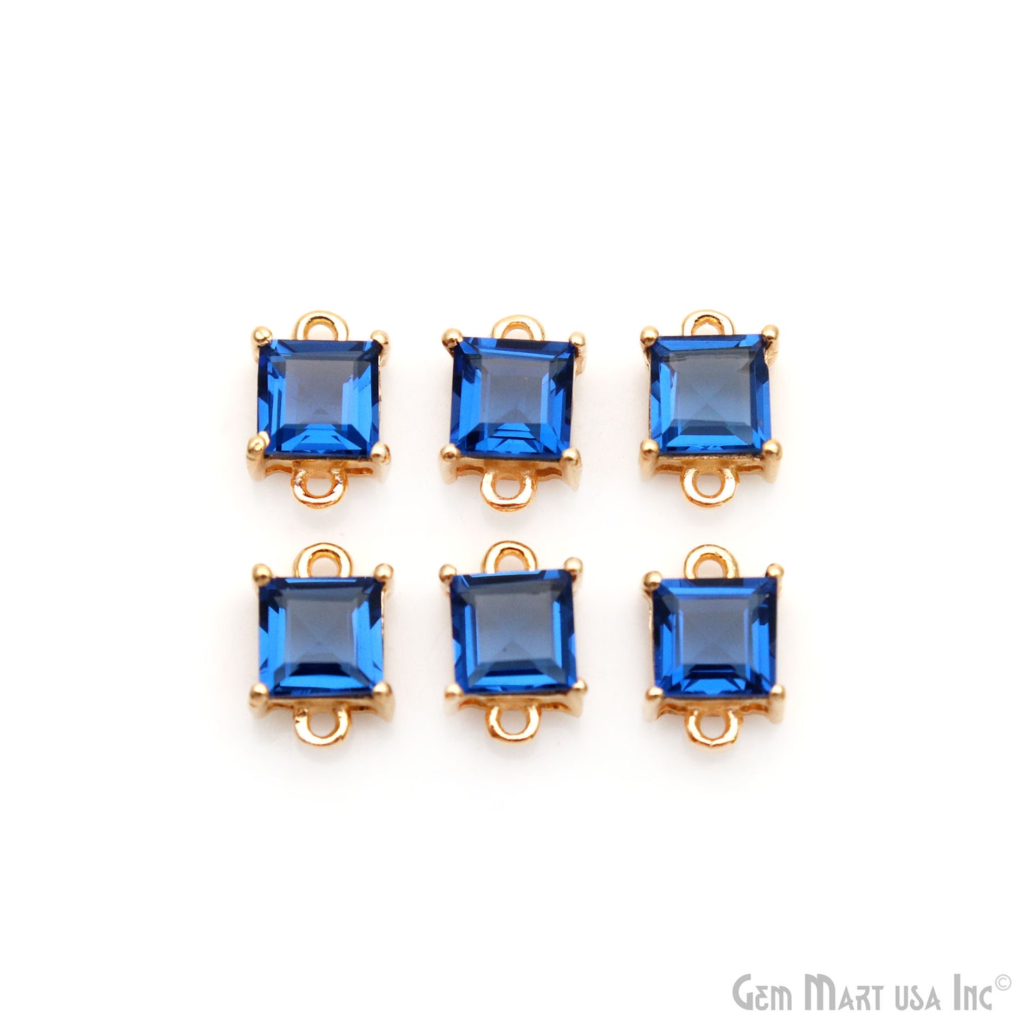 Sapphire Square 5mm Prong Setting Gold Plated Gemstone Connector