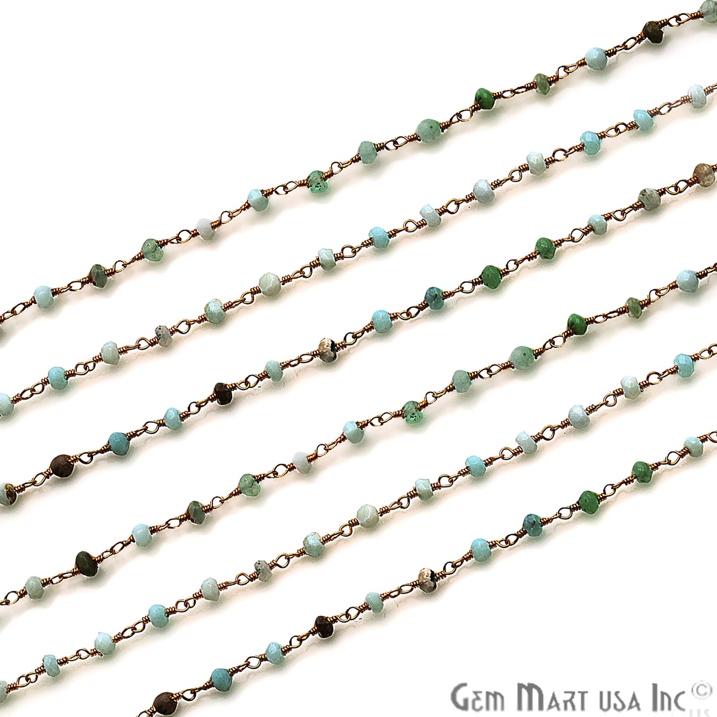 Chrysoprase 3-4mm Gold Plated Wire Wrapped Rosary Chain - GemMartUSA