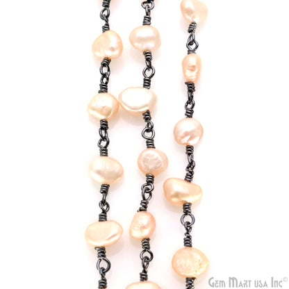 Pink Pearl Free Form Beads 7-8mm Oxidized Gemstone Rosary Chain