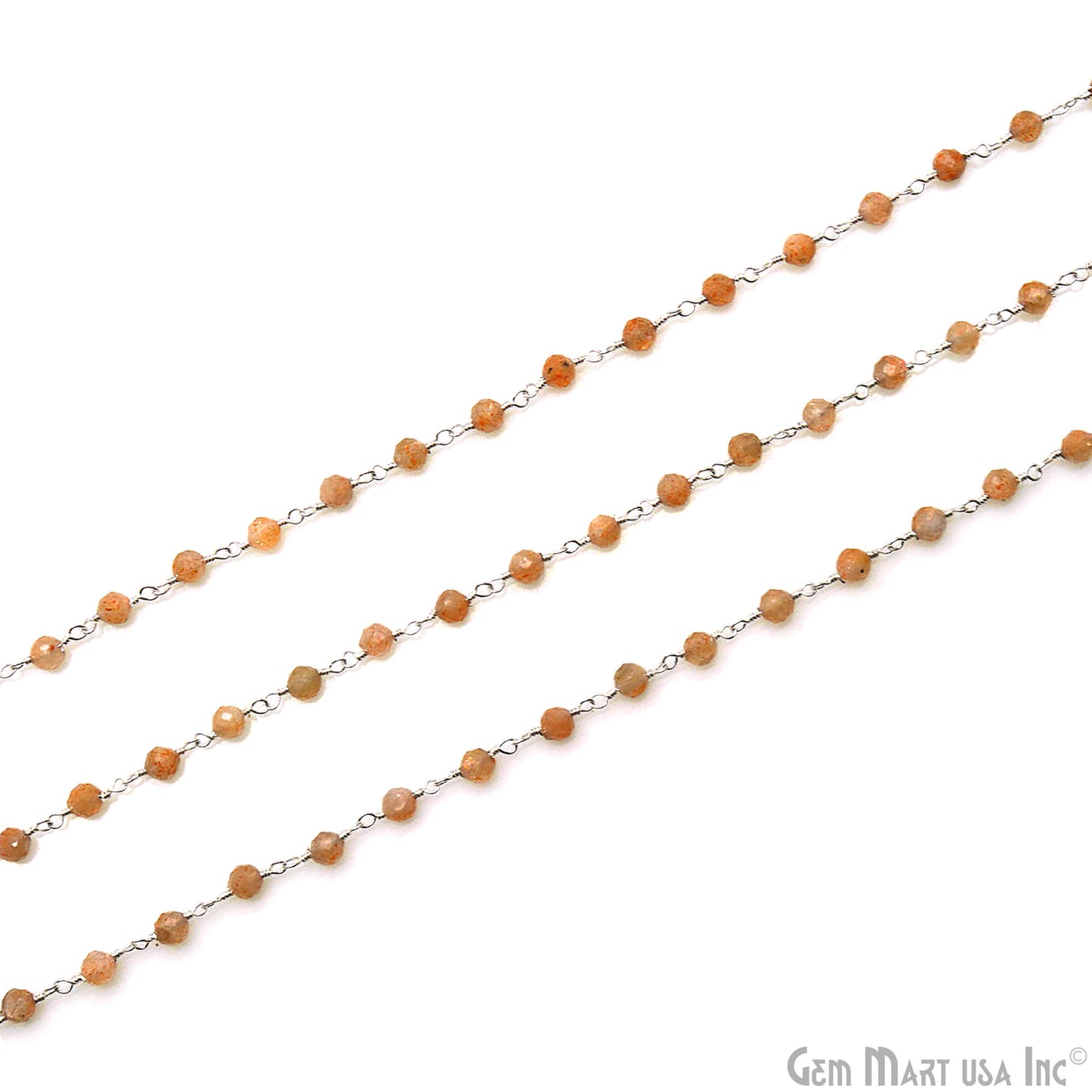 Sunstone Faceted 3-3.5mm Silver Plated Beaded Wire Wrapped Rosary Chain