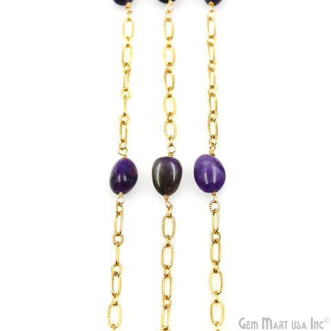Amethyst 10x6mm & Gold Finding 7x4mm Tumble Beads Gold Plated Rosary Chain