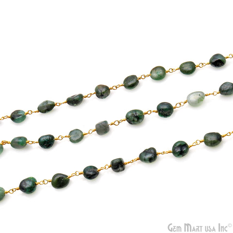 Emerald 8x5mm Tumble Beads Gold Plated Rosary Chain