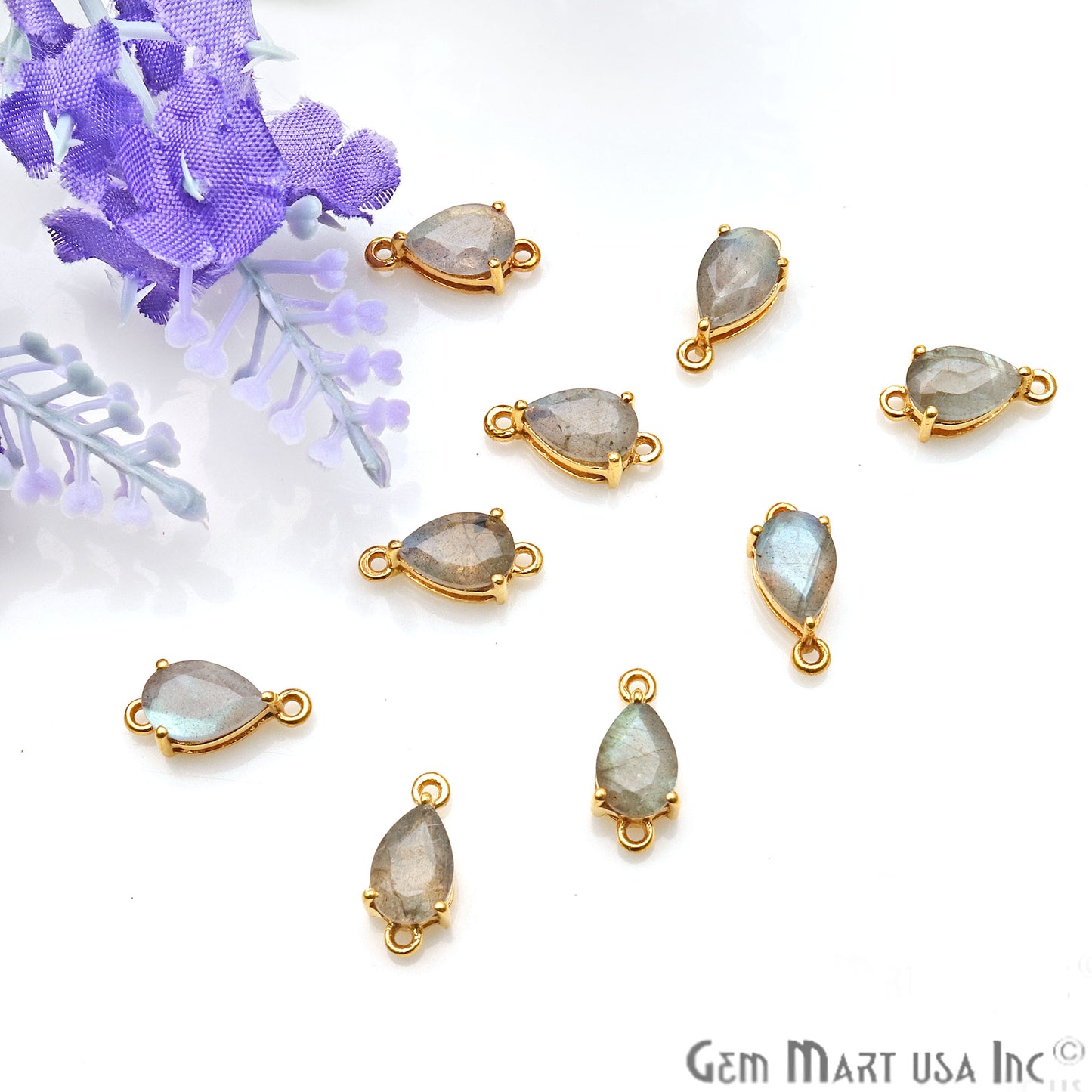 Labradorite Prong Setting Gold Plated Flashy Gemstone Connector - GemMartUSA