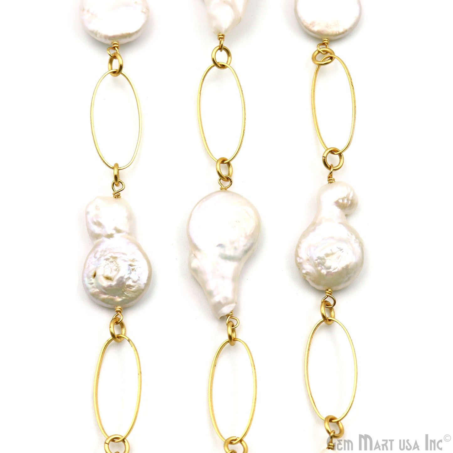 Freshwater Pearl Beads With Gold Plated Oval Finding Rosary Chain