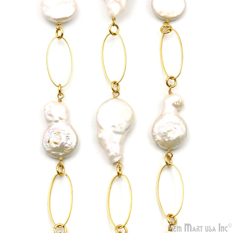 Pearl Beads With Gold Plated Oval Finding Rosary Chain