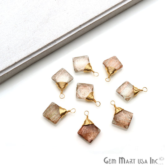 Copper Infused Square 12mm Gold Plated Wire Wrapped Gemstone Connector - GemMartUSA