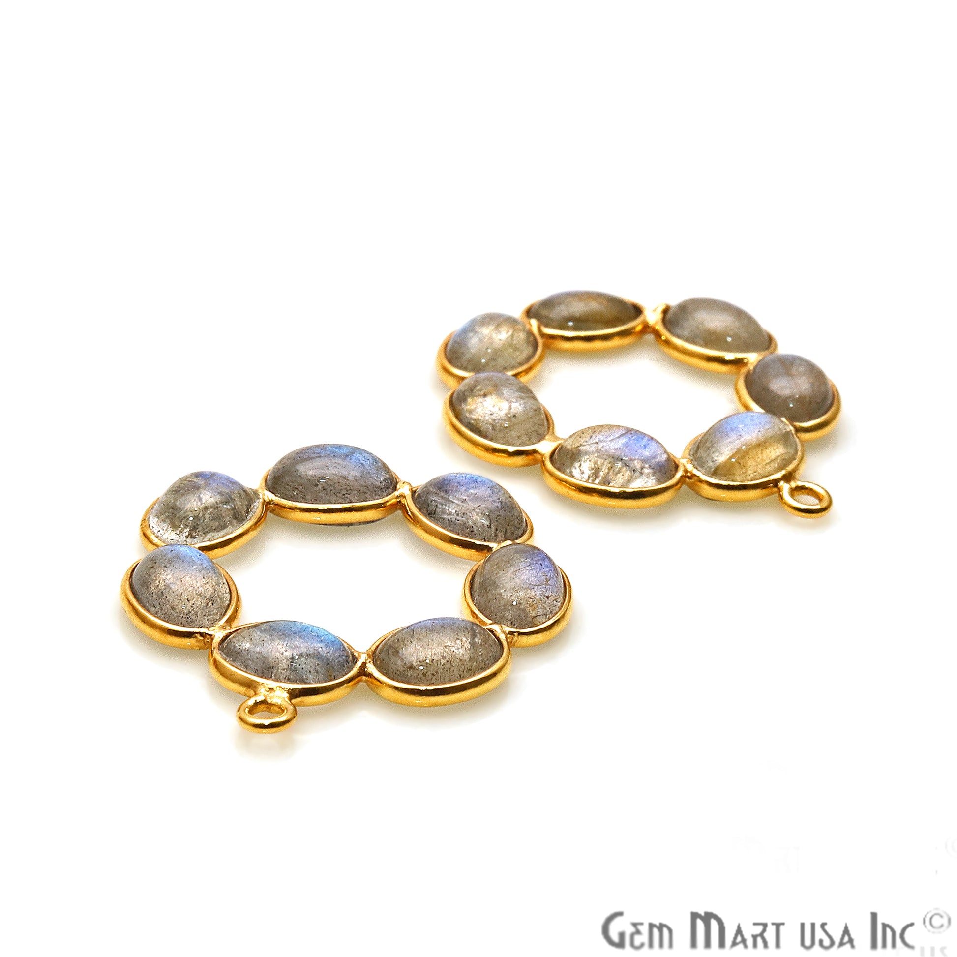 Labradorite Round Shape 27x23mm Gold Plated Bezel Component - GemMartUSA