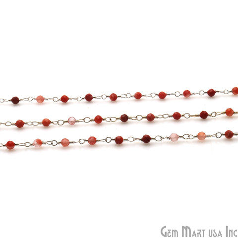 Red Rutile Monalisa 3-3.5mm Silver Wire Wrapped Rosary Chain - GemMartUSA