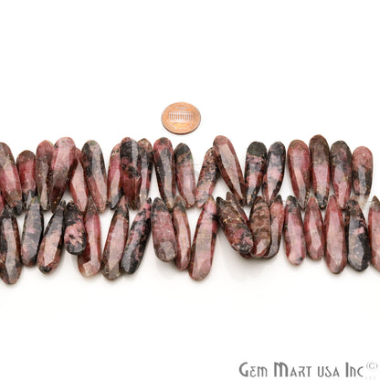 Rhodonite Pears 38x10mm Crafting Beads Gemstone Briolette Strands 8 Inch - GemMartUSA