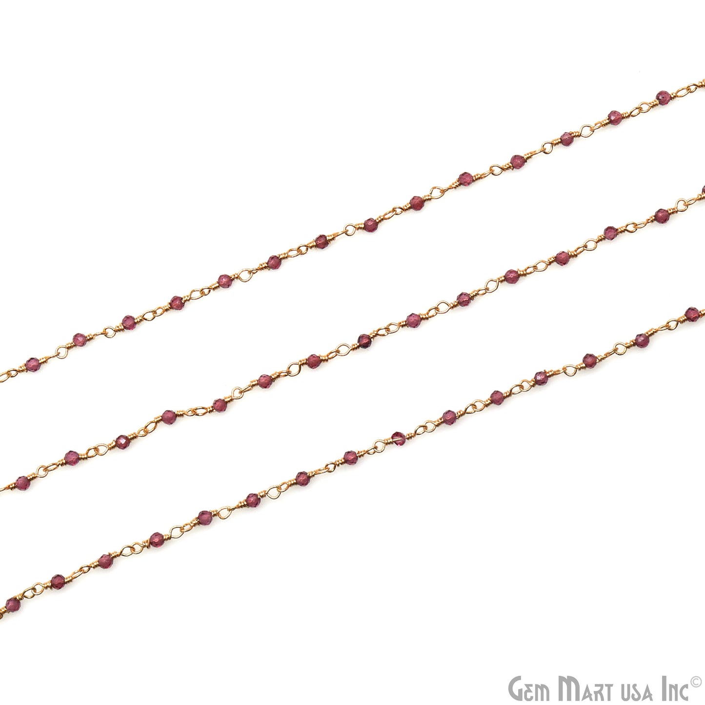 Garnet Faceted Beads 1.5-2mm Gold Wire Wrapped Rosary Chain