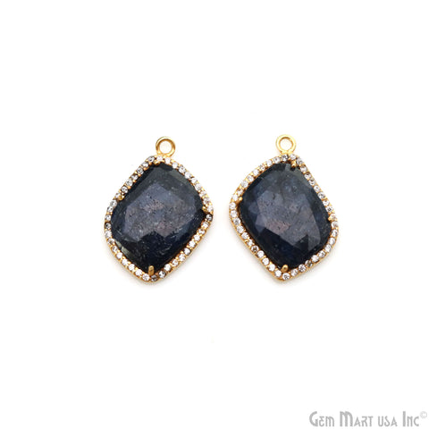 DIY Sapphire with Pave Cubic Zirconia 24x15mm Gold Vermeil Chandelier Earrings Connector 1 Pair