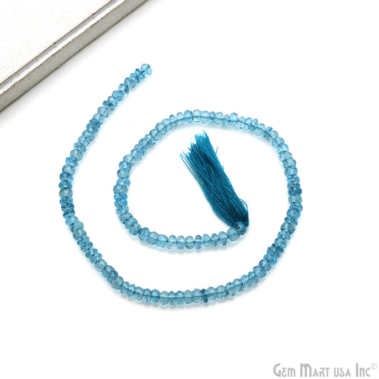 Blue Topaz Rondelle Beads, 13 Inch Gemstone Strands, Drilled Strung Nugget Beads, Faceted Round, 4-5mm