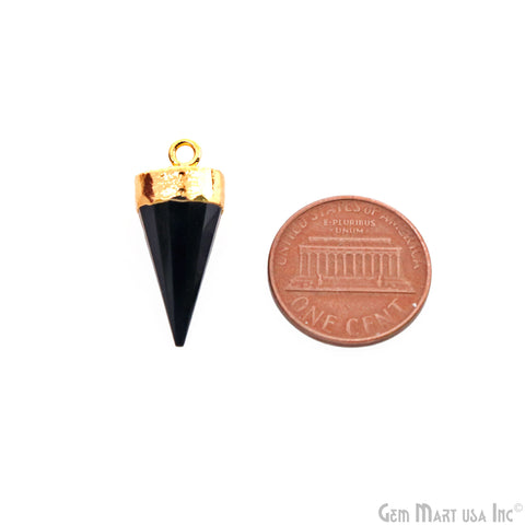 Black Onyx Spike 23x10mm Gold Electroplated Gemstone Pendant Connector