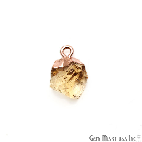 Rough Citrine Gemstone 14x8mm Organic Rose Gold Edged Connector - GemMartUSA