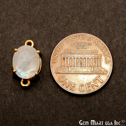 Rainbow Moonstone Prong Setting Gold Plated Flashy Gemstone Connector - GemMartUSA