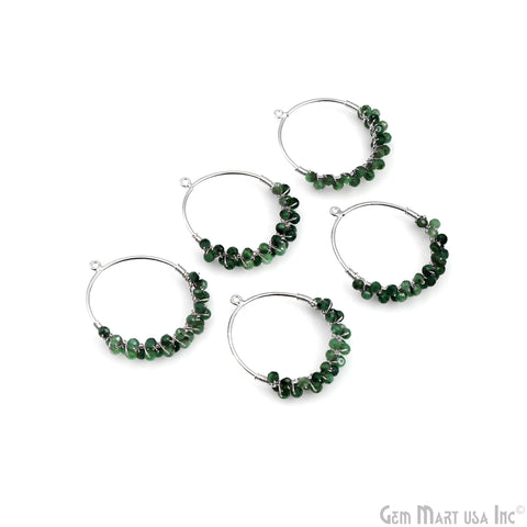 Gemstone Beads Round Hoop 36x31mm Silver Plated Wire Wrapped Pendant Connector 1pc