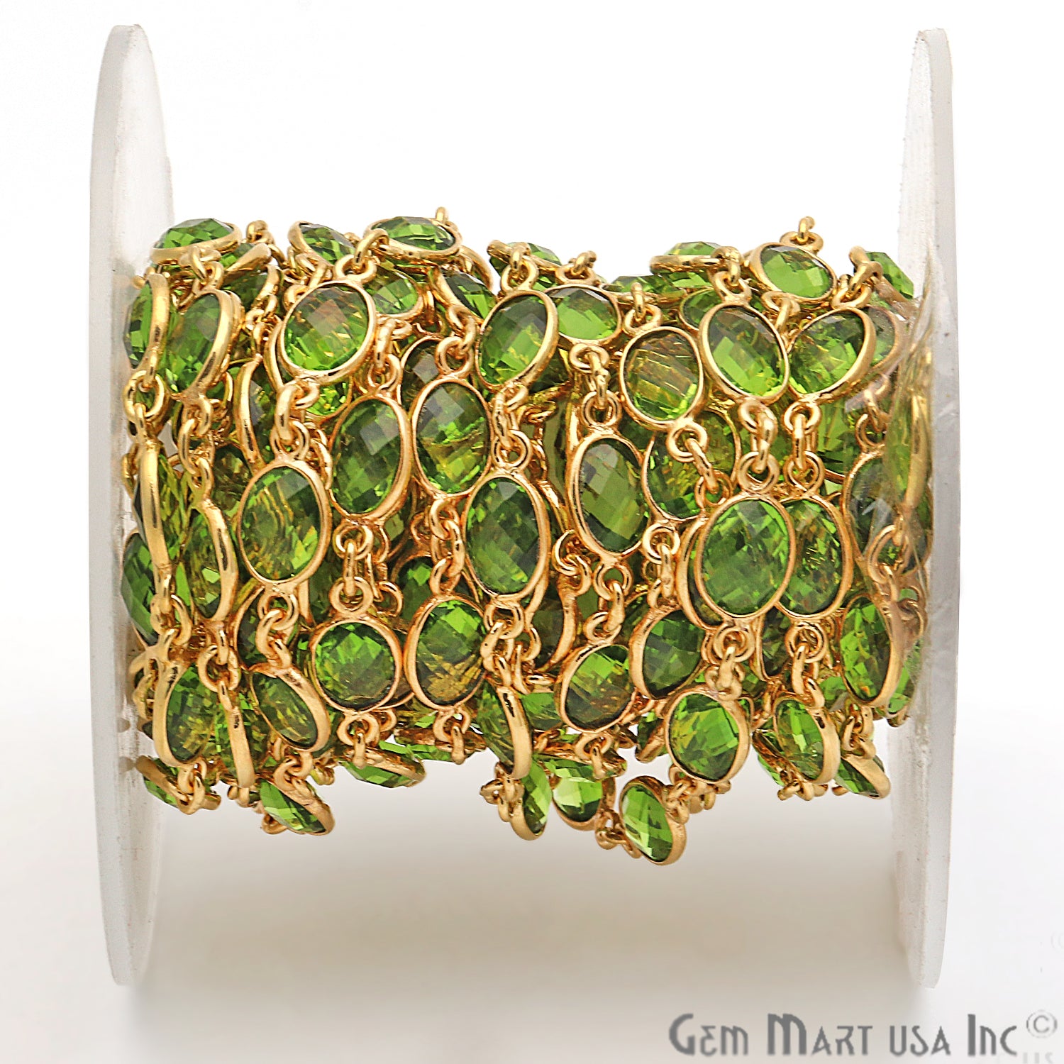 Peridot 7x5mm Oval Bezel Link Gold Plated Continuous Connector Chain - GemMartUSA