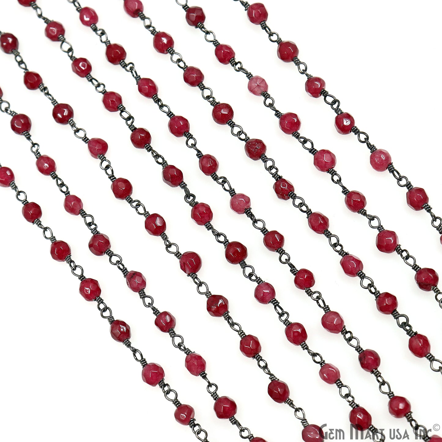 Dark Cherry Jade Beads 4mm Oxidized Wire Wrapped Rosary Chain