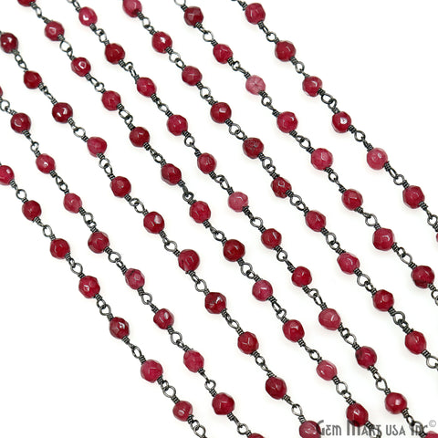 Dark Cherry Jade Beads 4mm Oxidized Wire Wrapped Rosary Chain