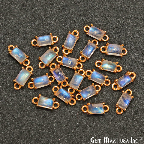 Rainbow Moonstone Cabochon Rectangle Prong Gold Plated Bail Connector - GemMartUSA