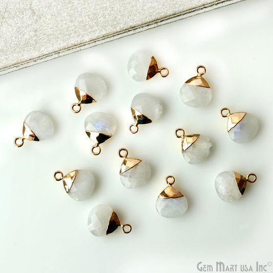 Rainbow Moonstone 12mm Gold Electroplated Heart Single Bail Connector