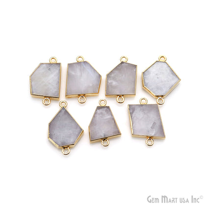 Rainbow Moonstone Free Form 16x26mm Gold Electroplated Gemstone Double Bail Connector