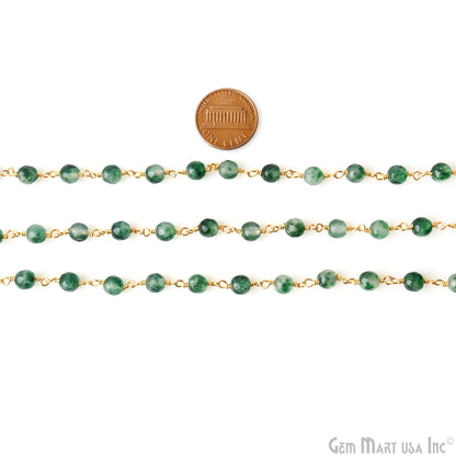 Emerald Jade 6mm Beads Gold Wire Wrapped Rosary Chain