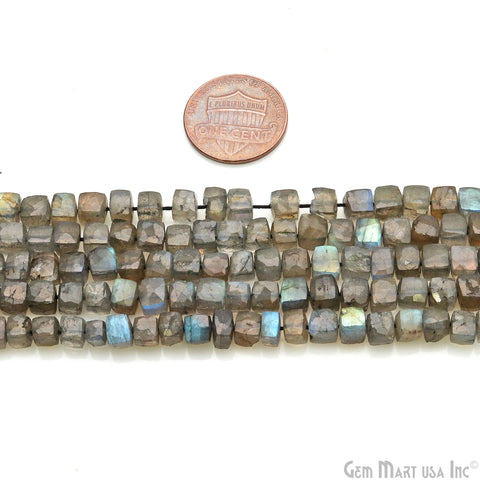 Labradorite Cube Beads, 10.5 Inch Gemstone Strands, Drilled Strung Briolette Beads, Cube Shape, 4-5mm