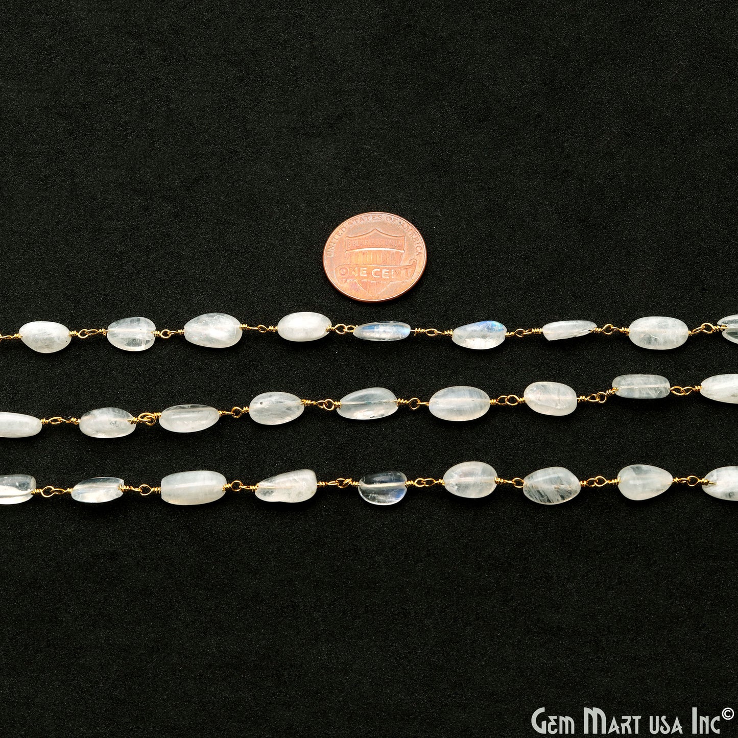 Rainbow Moonstone 12x5mm Tumble Beads Gold Plated Rosary Chain