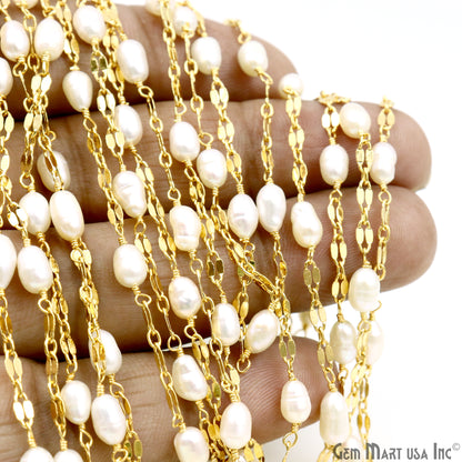 Pearl Oval Beads Gold Plated Finding Rosary Chain