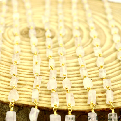 Rose Quartz Tumble Beads 8x5mm Gold Wire Wrapped Rosary Chain