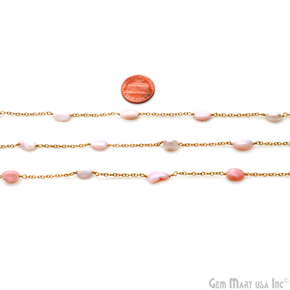 Pink Opal Tumble Beads 10x6mm Gold Wire Wrapped Rosary Chain