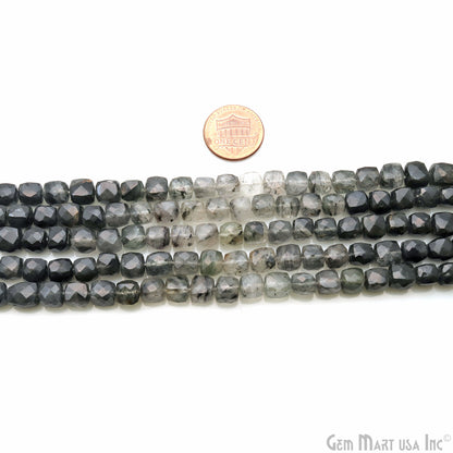 Rutilated Box Beads, 10 Inch Gemstone Strands, Drilled Strung Briolette Beads, Box Shape, 6mm