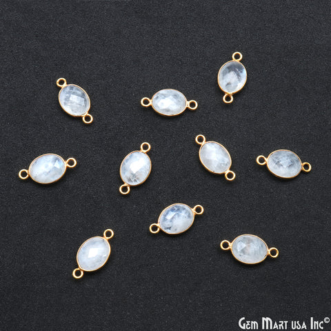 Rainbow Moonstone Faceted Oval 8x10mm Gold Plated Double Bail Connector
