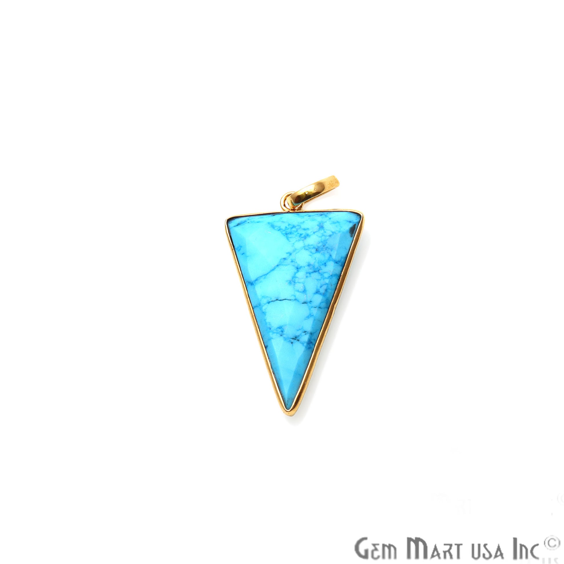 Turquoise Triangle 35x21mm Gold Plated Bezel Gemstone Pendant - GemMartUSA