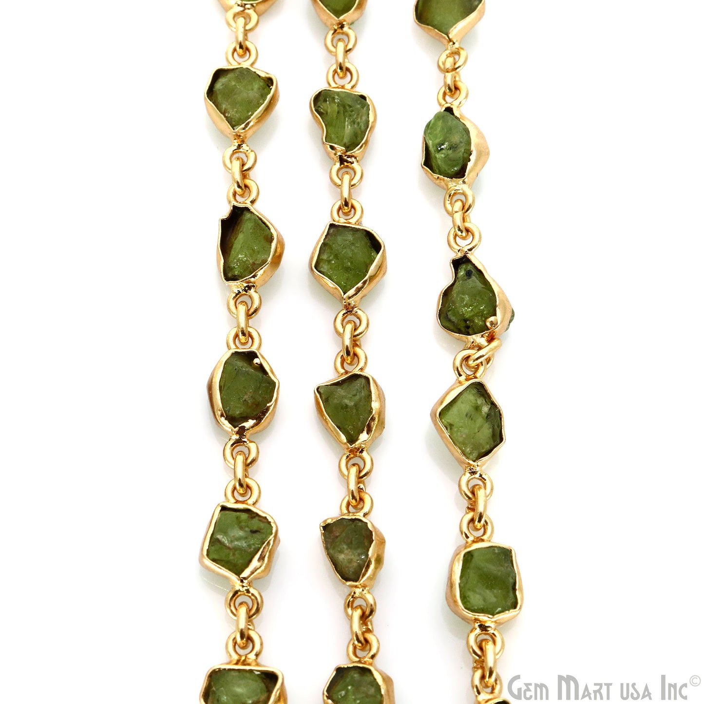 Peridot Organic 10mm Gold Plated Bezel Continuous Connector Chain