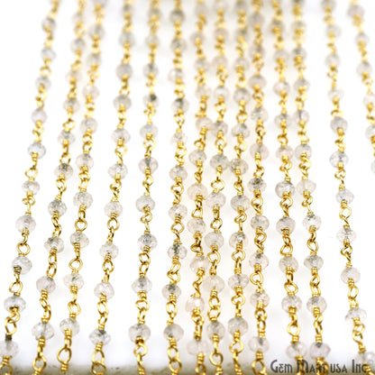 Crystal 3-3.5mm Gold Plated Wire Wrapped Beads Rosary Chain