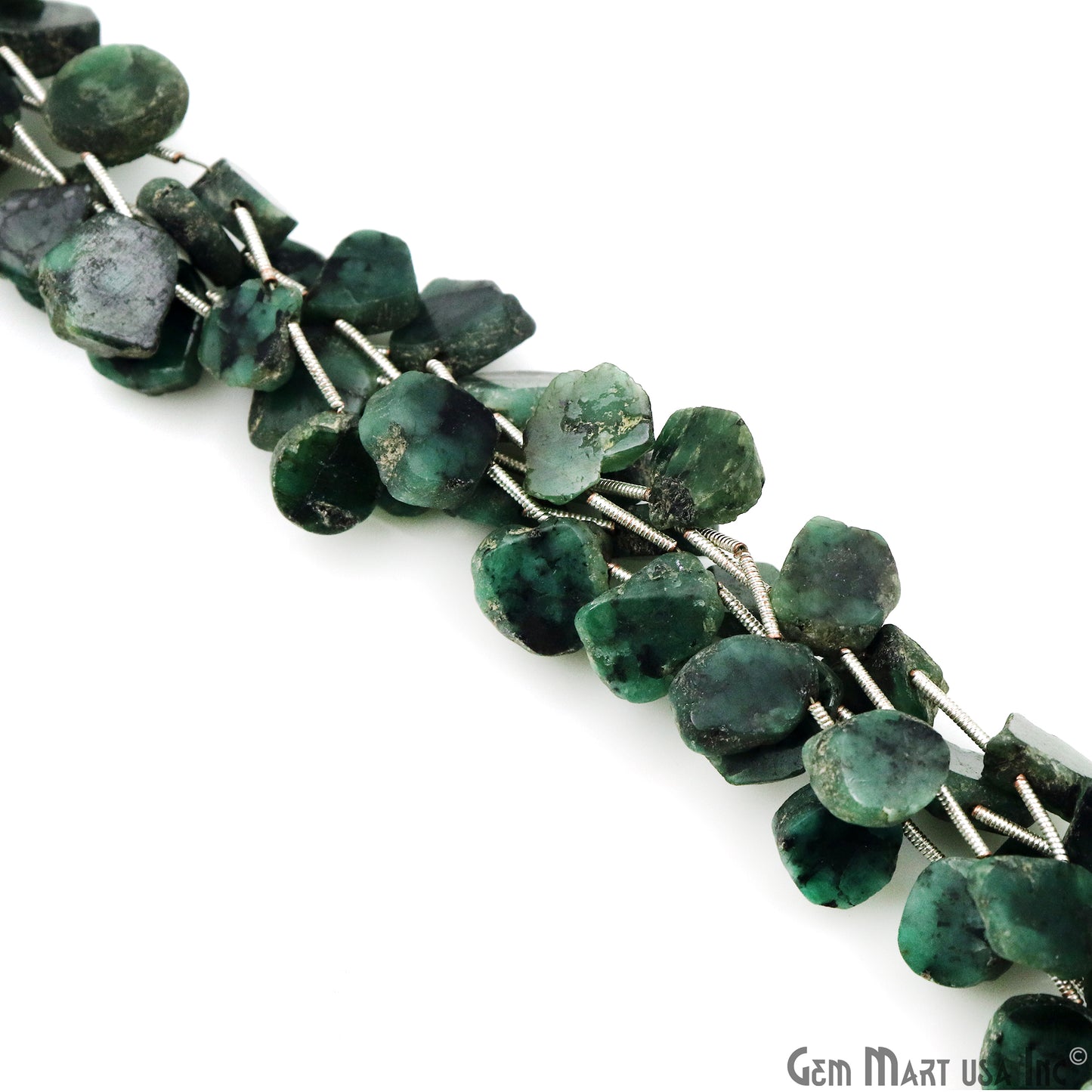 Rough Emerald Rough Beads, 9 Inch Gemstone Strands, Drilled Strung Briolette Beads, Free Form, 13x10mm