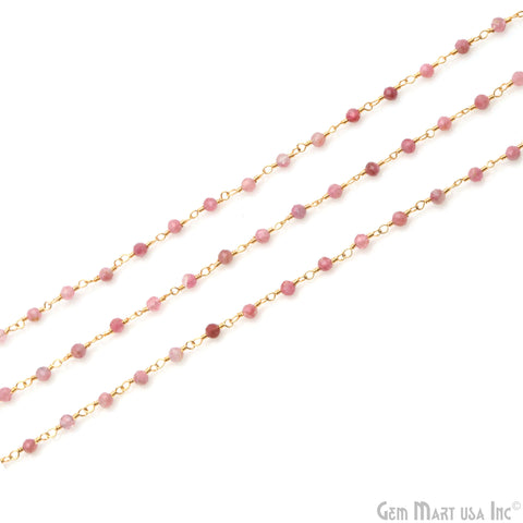 Pink Monalisa 3-3.5mm Beaded Gold Wire Wrapped Rosary Chain