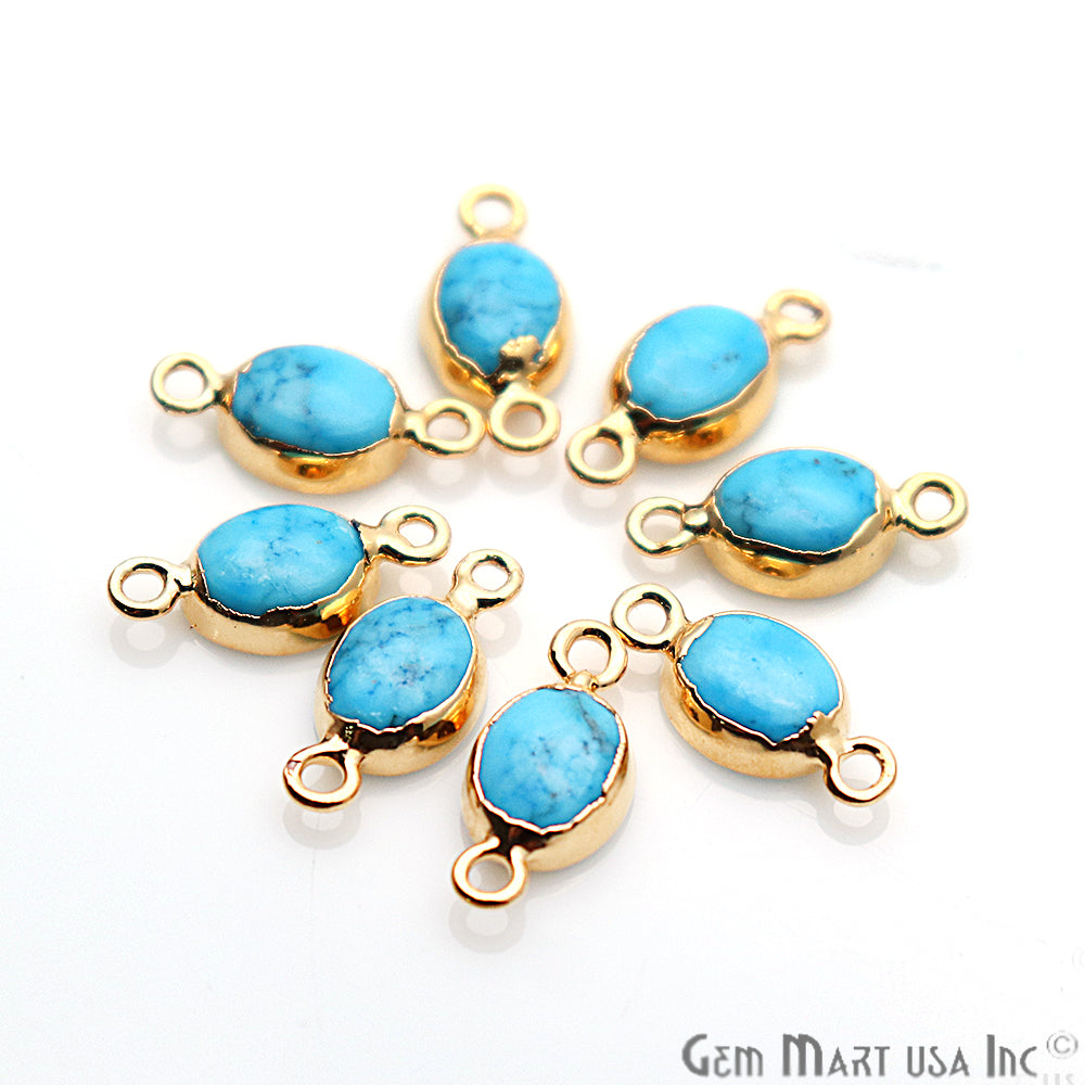 Turquoise 8X10mm Oval Gold Electroplated Double Bail Gemstone Connector - GemMartUSA