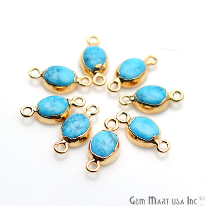 Turquoise 8X10mm Oval Gold Electroplated Double Bail Gemstone Connector - GemMartUSA