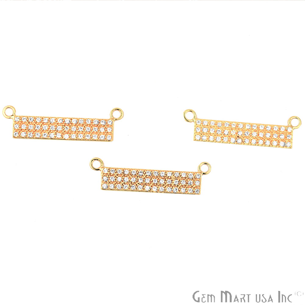 Cubic Zircon Pave 'Bar' Gold Vermeil Charm For Bracelet & Pendants - GemMartUSA
