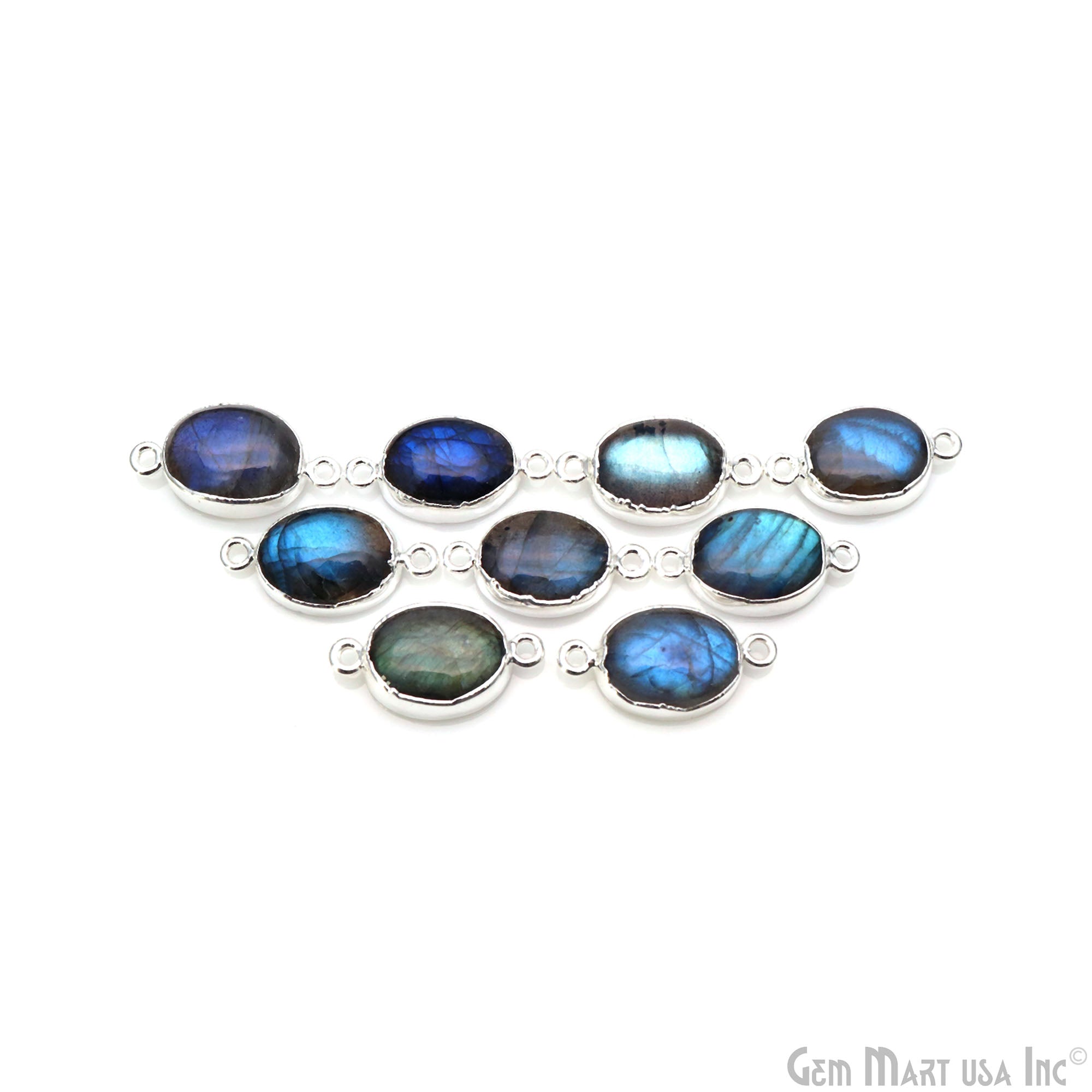Flashy Labradorite 23x12mm Cabochon Oval Double Bail Silver Electroplated Gemstone Connector