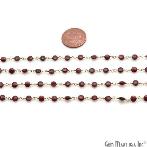 Red Garnet Faceted 3-4mm Gold Wire Wrapped Rosary Chain - GemMartUSA