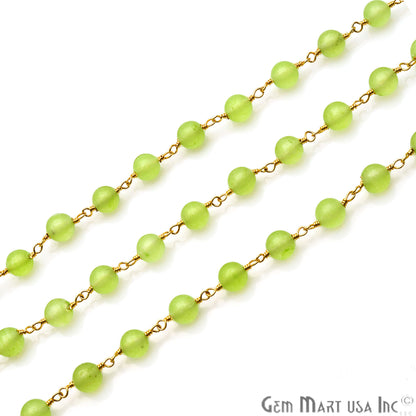 Baby Green Jade Smooth Beads Gold Plated Wire Wrapped Rosary Chain - GemMartUSA