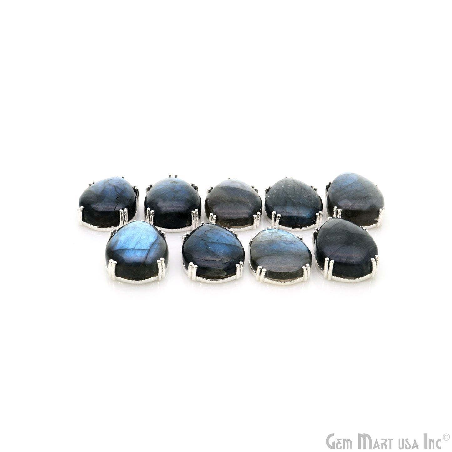 Flashy Labradorite Cabochon 28x17mm Pears Prong Silver Setting Single Bail Gemstone Connector