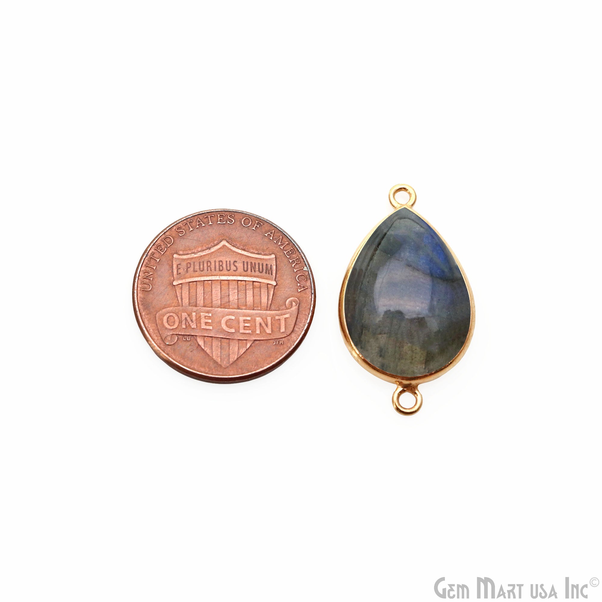 Flashy Labradorite Cabochon 13x18mm Pears Double Bail Gold Plated Gemstone Connector