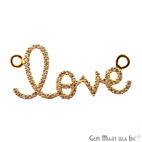 Cubic Zircon 'Love' Charm Gold Vermeil Pave Diamond Charm For Bracelet & Pendants - GemMartUSA